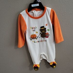 Orange & White "Baby's 1st Thanksgiving" One-Piece Footie